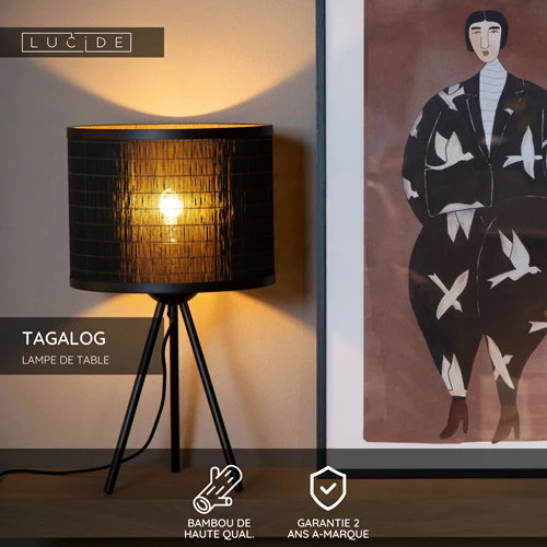 Lucide TAGALOG - Lampe de table - Ø 26 cm - 1xE27 - Noir - USP